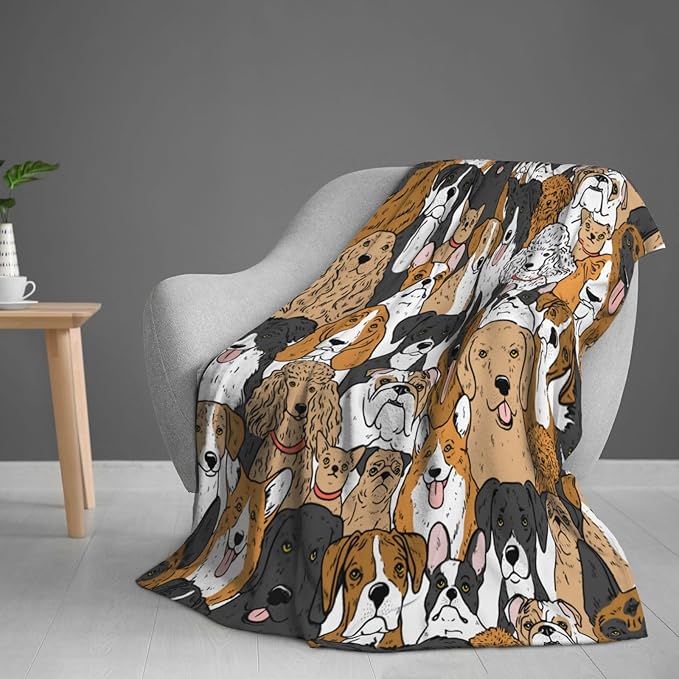 Cute Dogs Puppies Print Blanket Throw 80"x60", Plush Flannel Blankets with Dogs on It, Gifts for Kids Adults Dog Lovers People
