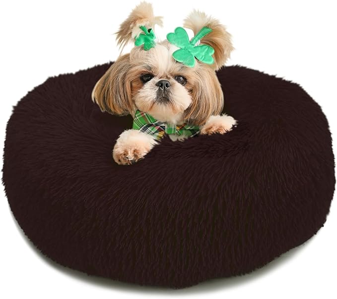 Black Dog Bed Extra Small Washable,Calming Dog Bed Princess for Small Dogs 15 inches Donut Soft Small Pet Bed,Anti Anxiety Round Fits up to 5 lbs Warm Comfort Pets Beds for Puppy Dogs Indoor