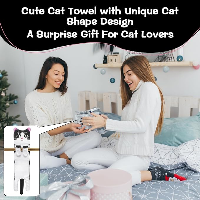 Fuzzy Ball Hand Towel - Cute Cat Kitchen Hanging Hand Towels for Bathroom, Decorative Christmas Gifts for Women, Cat Lovers