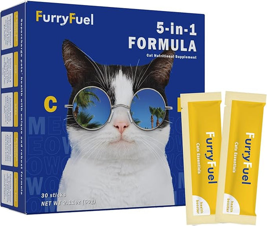 5-in-1 Cat Probiotic Powder Supplement, Vet-Formulated Probiotics + Prebiotics, 5 Billion CFUs for Digestive Support & Health | Cat Vitamins, Nutritions 30 Sticks (Chicken, No Corn or Wheat)