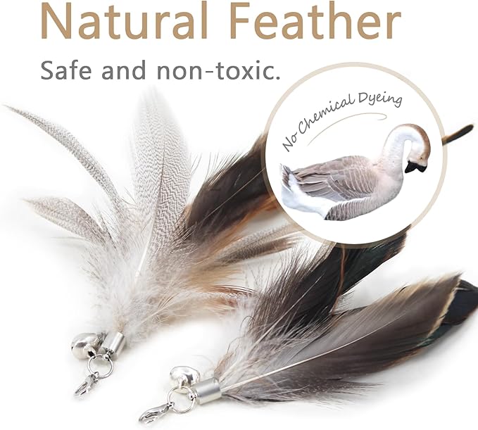 SONGWAY Cat Feather Toys Wand - 7 Pcs Interactive Cat Toys for Indoor Cat Kitten, Retractable Cat Wand Toy with 6 Natural Feather Refills with Bell, Cat Fishing Pole Toy