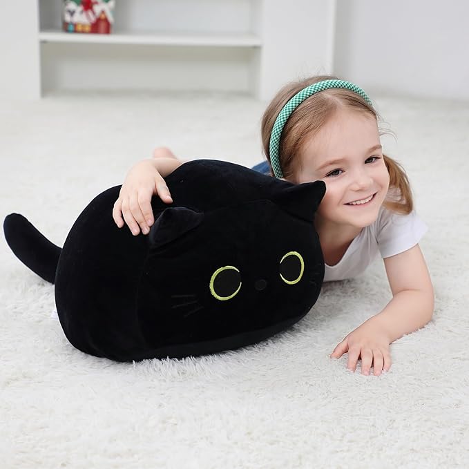 Black Cat Plush, 16" Stuffed Animal Black Cat Plushies, Giant Soft Cute 3D Cat Pillow Doll Toy Home Decor