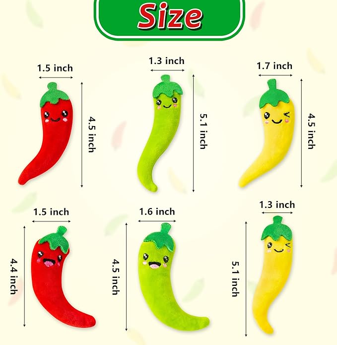 MALLMALL6 6Pcs Chili Catnip Toys for Cat, Indoor Cat Chew Bite Bunny Kick Plush Catmint Pet Toys Supplies for Cat Lover Gifts, Interactive Cat Kicker Toy Bite Resistant for Pet Presents