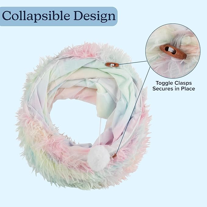 Cat Tunnel with Cat Bed for Indoor Cats - 3FT Multifunctional Cat Tunnel Bed with Cat Toys - Soft, Plush Peekaboo Cat Cave for Kittens, Cats, Ferrets, and Rabbits - Cat Products by PETMAKER (Multi)