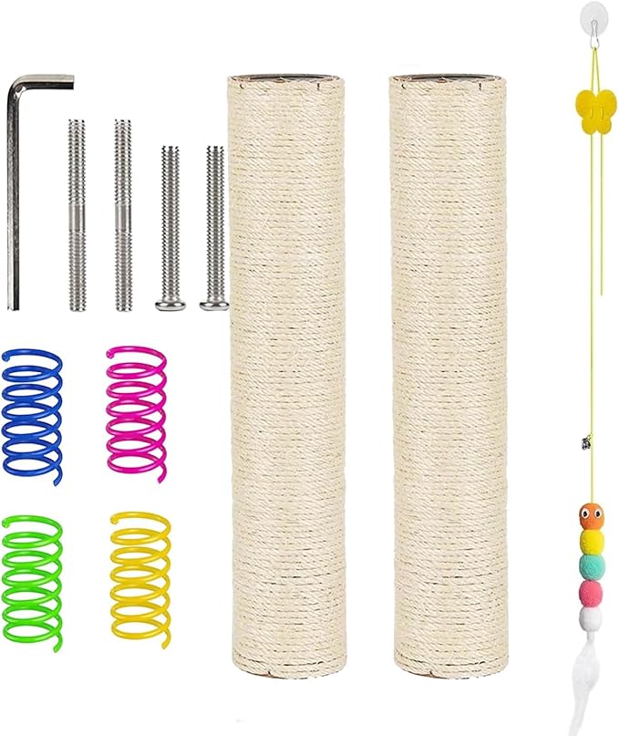 BNOSDM 2 Pcs 15”x2.75” M8 Cat Tree Scratching Post Replacement Parts for Indoor Cats Tower Rope Scratch Poles Refill Sisal Part for Refurbishment Hemp White