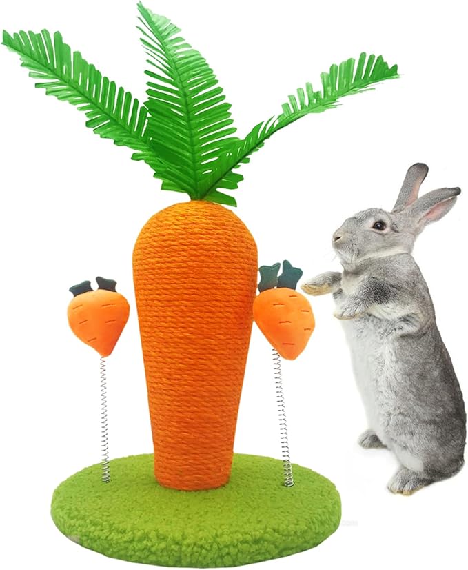 BNOSDM Rabbit Scratching Post Carrot Bunny Scratch Toy Cute Small Animals Scratcher with Interactive Spring Toy for Indoor Rabbit Bunny