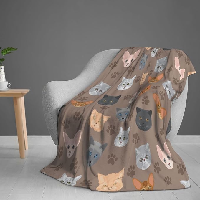 Cute Cats Print Blanket Throw 80"x60", Plush Flannel Blankets with Cats On It, Gifts for Kids Adults Cat Lovers People