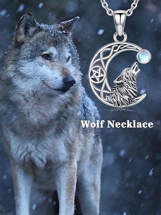 Black Cat/Dragon/Fox/Wolf Necklace 925 Sterling Silver Celtic Moon Pentagram Pendant Gothic Jewelry Goth Halloween Gifts for Women