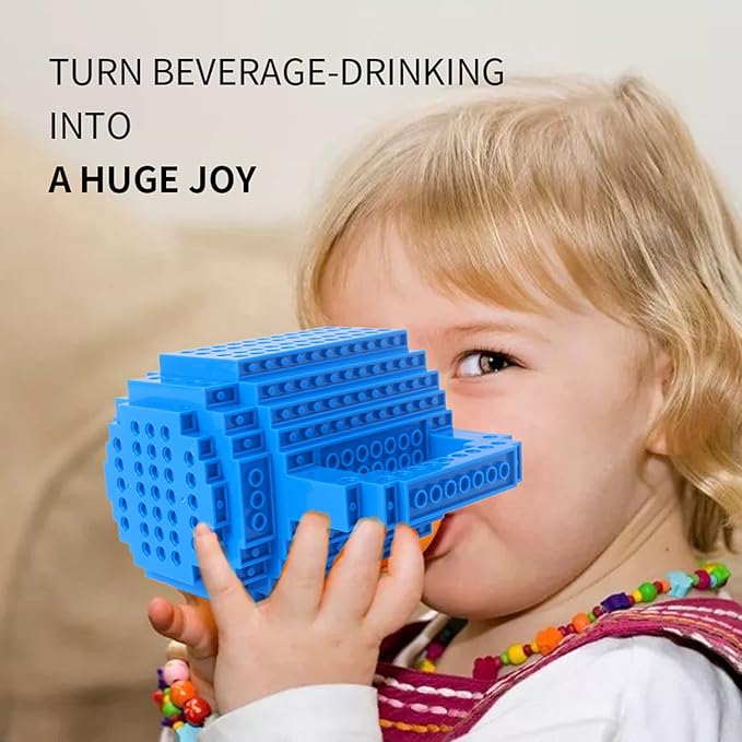 Build-on Brick Coffee Mug, Funny DIY Novelty Cup with Building Blocks Creative for Kids Men Women Xmas Birthday (Blue)