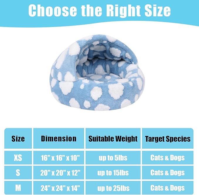 Dog Beds for Small Dogs, Cat Bed Cave, Washable Cute Cat Bed, Cozy Nook Pet Bed for Dogs or Cats, Anti-Slip Puppy Bed Fits up to 22 lbs Pets(Blue, 24" x 24")