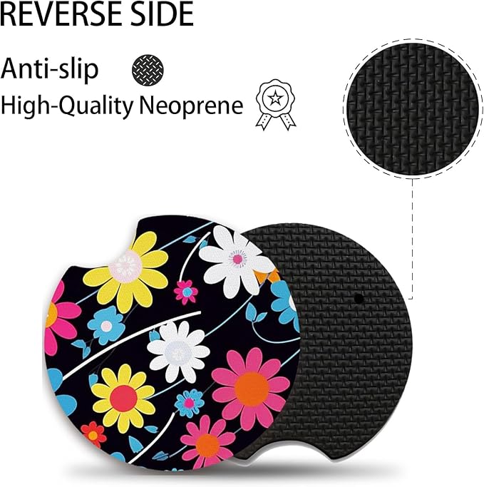2pcs Colorful Flowers Car Cup Holder Coasters,Universal Non Slip Car Accessories,Cute Car Coasters with Finger Notch,Car Decoration Gifts, Accessory for Women&Men