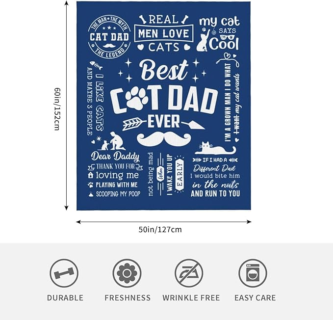 Cat Dad Throw Blanket 60" x 50", Cat Dad Gifts for Men, Cat Daddy Gifts, Birthday Gift for Cat Lover, Fathers Day Cat Lovers Gifts for Men, Best Gifts for Cat Dads