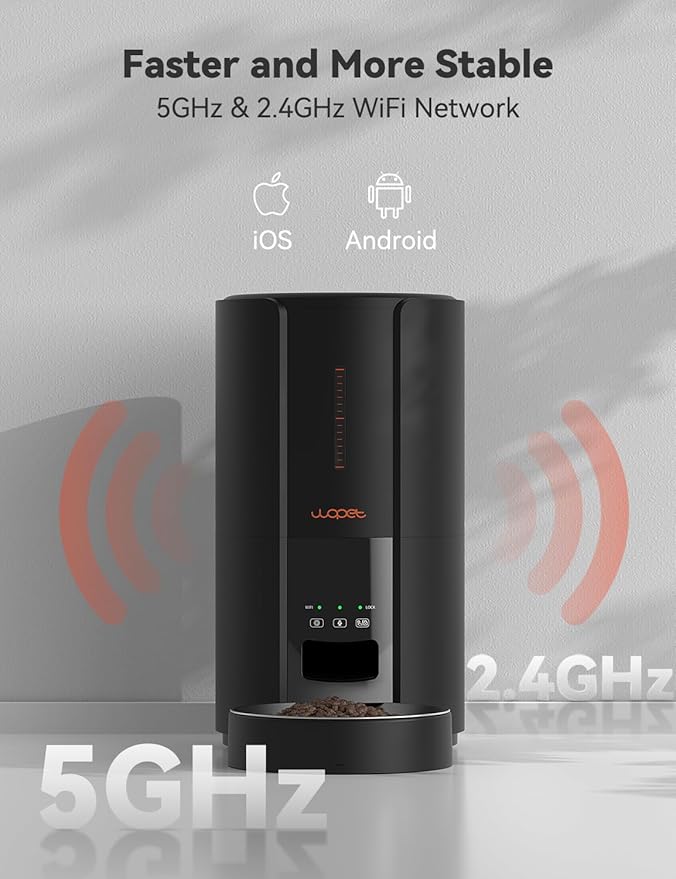 WOPET Automatic Cat Feeders,5L WiFi Pet Feeder with APP,Schedule Feeding Pet Dry Food Dispenser for Cats,10s Voice Recording,Up to 10 Meals per Day,Black