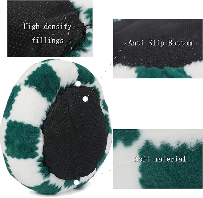 Extra Small Kitten Bed Round Donut Cat Bed Washable Luxury Anti Slip Bottom Cute Modern Beds with Jacquard Shaggy Plush 16 in