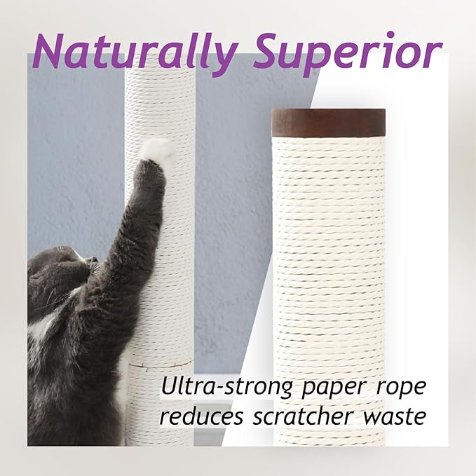Necoichi 23.6” Tall Cat Scratching Post Kitten Scratcher Paper Rope Scratch Posts Trees with Hanging for Indoor Cats (23.6 inches for Kitty, Regular, Dark Cherry)