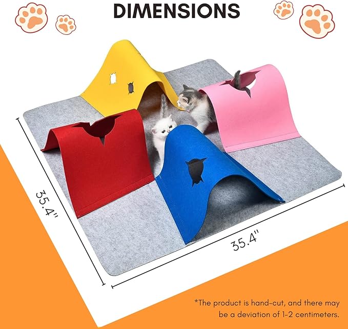 Peekaboo Cat Cave & Foldable Play Mat with Tunnel: 4-Color Durable Felt Blend with Indoor Cat Tunnels - Perfect Combo for Fun & Rest