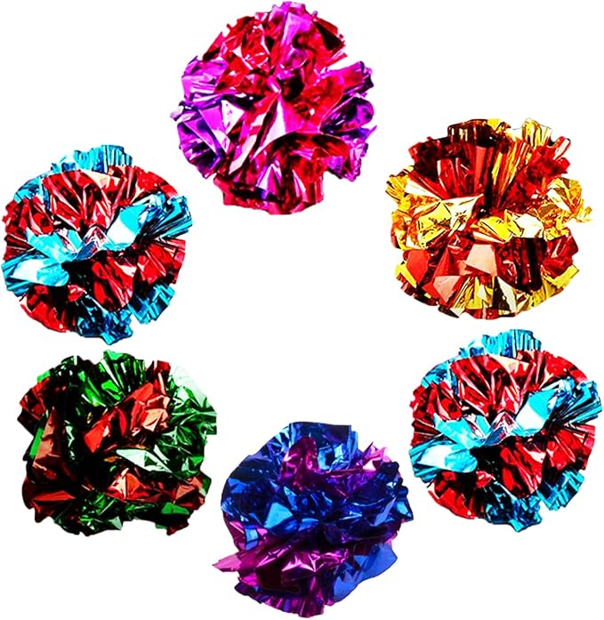 SunGrow 6 Pack Crinkle Balls for Cats, Shiny and Stress Buster Crinkler, Suitable for Multiple Cats' Play, Ideal for Kittens and Grown-up Cats