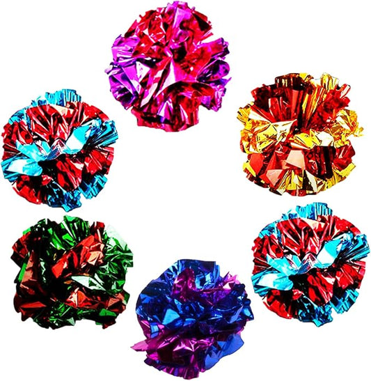 SunGrow 6 Pack Crinkle Balls for Cats, Shiny and Stress Buster Crinkler, Suitable for Multiple Cats' Play, Ideal for Kittens and Grown-up Cats