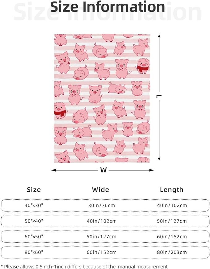 Kids Cute Pigs Print Blanket Throw 80"x60", Plush Flannel Pink Pig Blankets, Soft Warm Decorative for Kids Women Adults