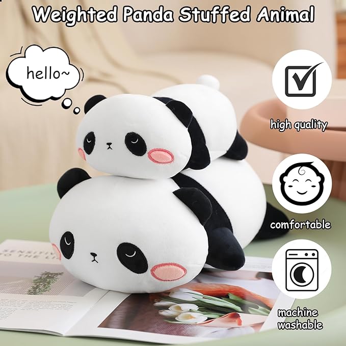 SQEQE Weighted Panda Plush, Weighted Panda Stuffed Animal, Cute Plushies Soft Bear Pillow Toy Gift for Kids Adults 23.6 Inch, 3.1 Lbs