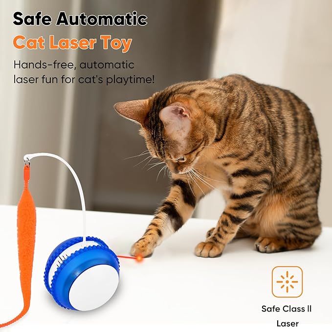 Petbobi Interactive Cat Toy Ball - Automatic Rolling Cat Laser Toys with 2 Fluffy Mice Tail, USB Rechargeable, Motion Activated Moving Ball Toy, Fast Rolling Ball for Indoor Cat, Simulation Bird Sound