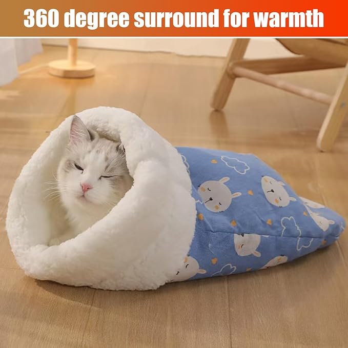 2PC Cat Sleeping Bag,Cat Sleeping Bag for Indoor Cats,Warm and Cozy Cat Sleeping Bag,Cat Winter Sleeping Bags, 360° Wrap Self Warm Cat Cave Bed Suitable for Pets Under 7.5 kg/16LB(Blue+Green)