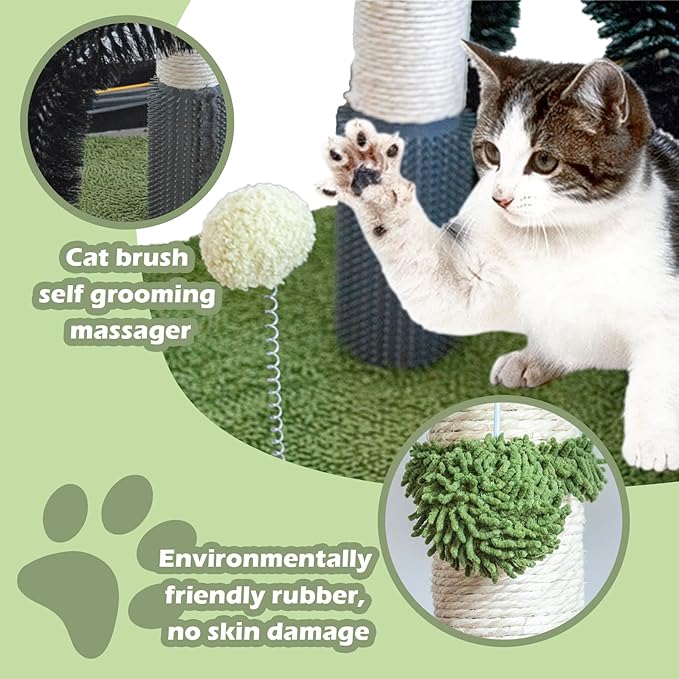 29.5" Tall Cat Scratching Post, Natural Sisal Scratching Posts with Self Groomer for Indoor Large Cats Kitten Scratch Posts with Hanging Ball and Spring Ball for Adult Cats Kittens Kitty(Green)