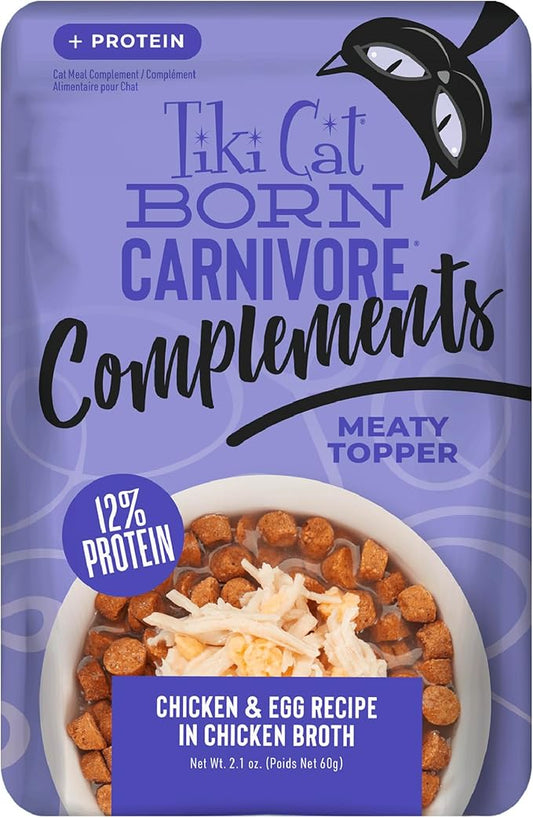 Tiki Cat Born Carnivore Complements Wet Cat Food Topper, Chicken & Egg 2.1 oz. Pouch (12 Count)