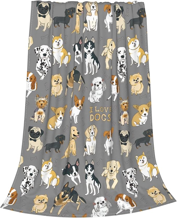 Cute Kids Dogs Puppies Print Blanket Throw 60"x50", Plush Flannel Blankets with Dogs on It, Gifts for Boys Girls Dog Lovers People