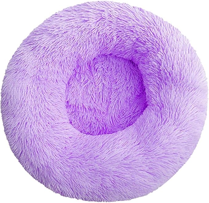 Cat Beds for Indoor Cats - Cat Bed Washable 24 inches, Dog Beds for Small Medium Dogs, Anti Anxiety Round Fluffy Plush Faux Fur Cat Bed, Thick Bottom (Purple, Large)