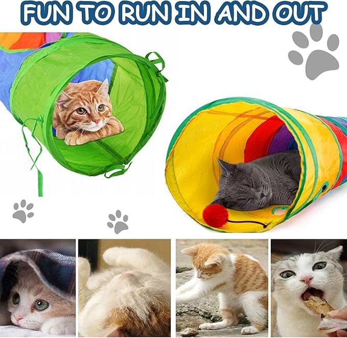 Pet Cat Tunnel Tube Cat Toys 4 Way Collapsible, Cat Tunnels for Indoor Cats，Kitty Tunnel Bored Cat Pet Toys Peek Hole Toy Ball Cat, Puppy, Kitty, Kitten, Rabbit