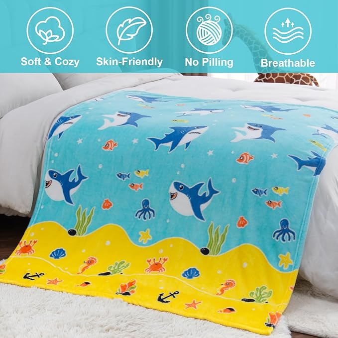 Shark Toys Gifts for Boys Girls - Glow in The Dark Ocean Animal Blanket Best Christmas Birthday Valentines Easter Decor Presents for Kids Age 1-14 Years Old Teens Child Toddler Son Soft Throw 50"x60"