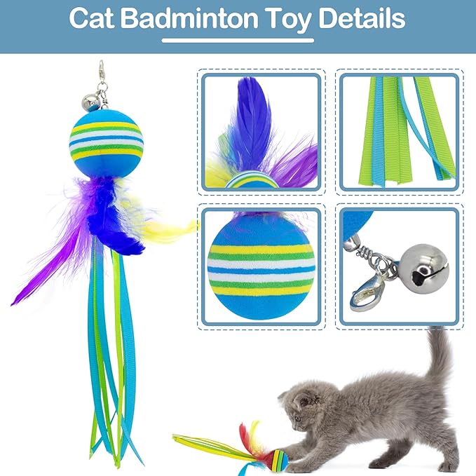 PET SHOW 5 Pack 1.4" Cat Feather Tassel Toys Balls with Bell Soft EVA Foam Colorful Rainbow Toy Balls Interactive Kitten Cats Pets Indoor Outdoor Play Activity Chase Training