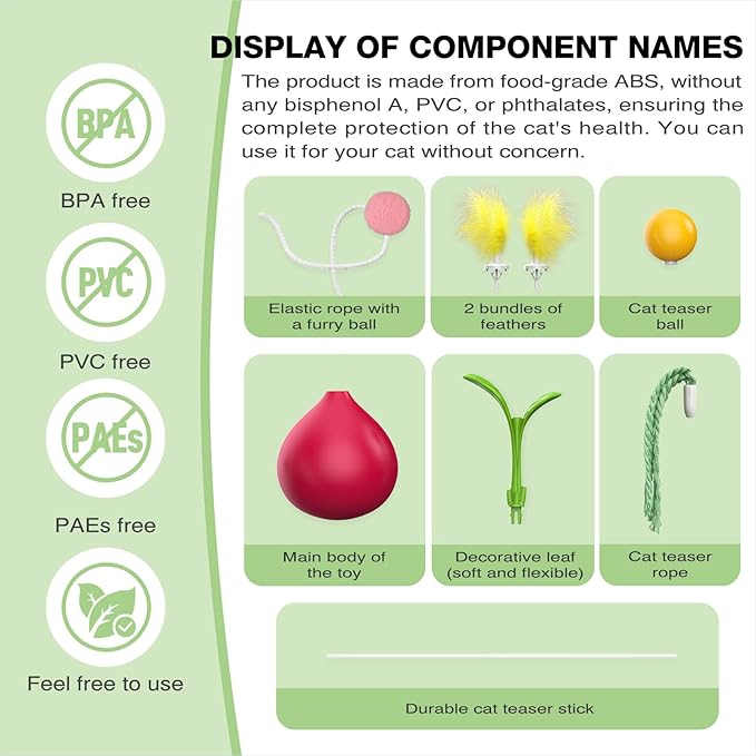 Cat Interactive Toys for Indoor Cats Kitten Tumbler Balls Kitty Feather Toy Teaser Wand String Birthday Gift US