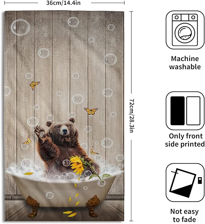 Giwawa Funny Bear Hand Towels Set of 2 Brown Bathtub Decorative Bath Towel Soft Absorbent Towel for Bathroom Kitchen Dish Spa Yoga 14"x28"