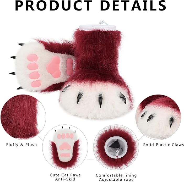 Animal Fuzzy Slippers Bear Cat Wolf Dog Fox Fursuit Feet Paw Claw Shoes Furry Boots Costume Accessories for Adult Kids