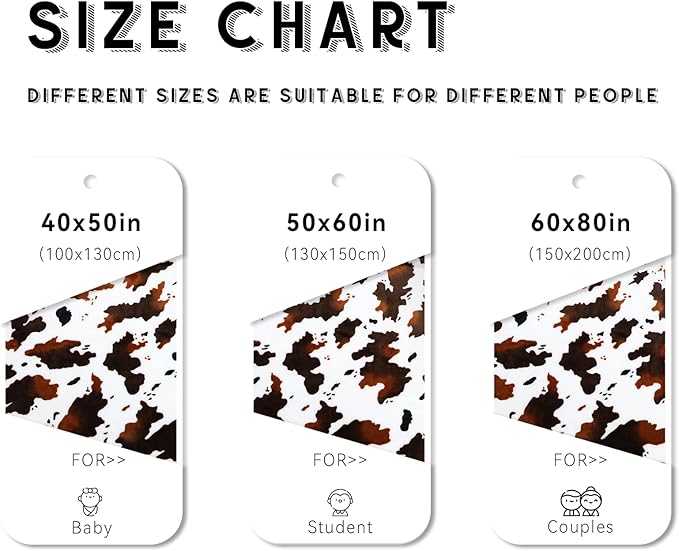 Cow Print Blanket Fleece Flannel Fuzzy Lightweight Travel Blankets Soft Warm Plush Brown Throw Blanket Cozy All-Season Couch Cow Blankets and Throws for Baby Kids Girls Boys Teens Gifts 50x60 inch