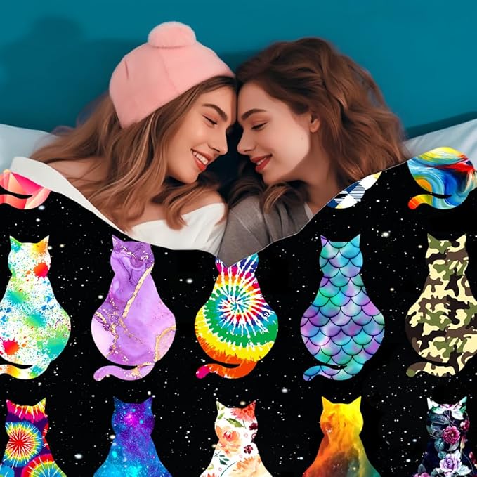 Cat Blanket Soft Cozy Flannel Throw Blanket Warm Lightweight Blankets Gifts for Cat Lovers Kids Girls Women Adults 50"x40"