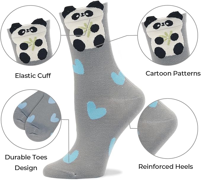 Benefeet Sox Cute Crew Socks for Women Girls Novelty Funny Patterned Socks Colorful Kawaii Cotton Casual Calf Sock 5 Pairs