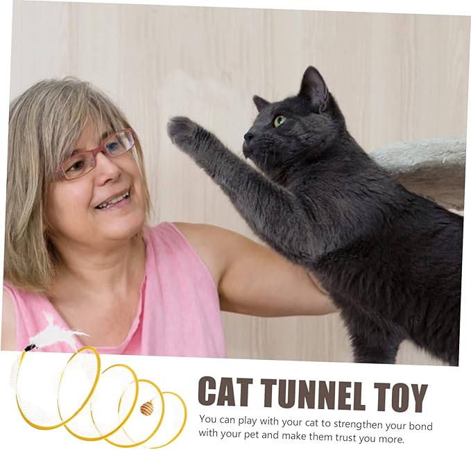 Foldable Cat Tunnel Toy for Kittens Interactive Scratching Plaything with Crinkle Ball Feather Indoor Cat Activity Tunnel Design for Fun and Engagement