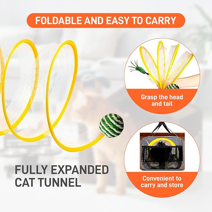 SD Cat Tunnels, Folded Cat Tube Tunnel,Cat Toys for Indoor Cats Large,Cat Tunnel Bed for Kitten,Cat Donut Tunnels,Whisker Twister for Cats,Cat Toy for Indoor Cats,Decompression Cat Spring, Yellow