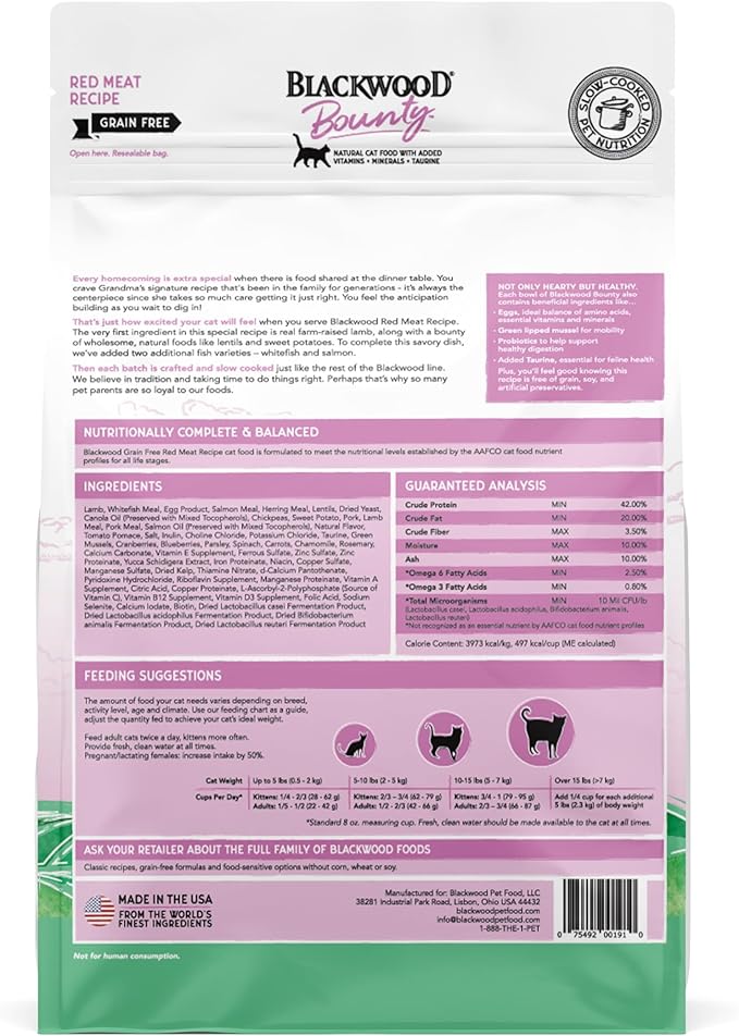Blackwood Bounty Grain Free Cat Food, Red Meat Recipe, 4.5 lb. Bag