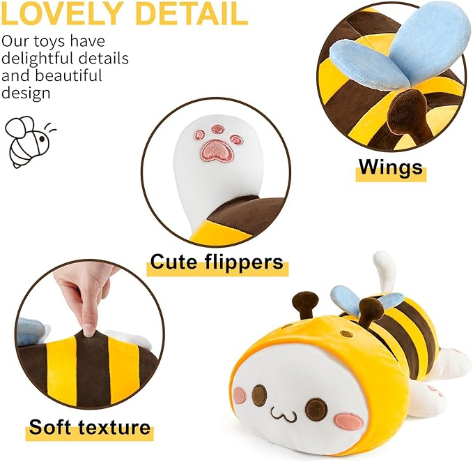 Onsoyours Cute Kitten Bee 20" Plush Toy Stuffed Animal Kitty Soft Anime Cat Large Plush Pillow for Kids (Yellow Cat Bee, 20")