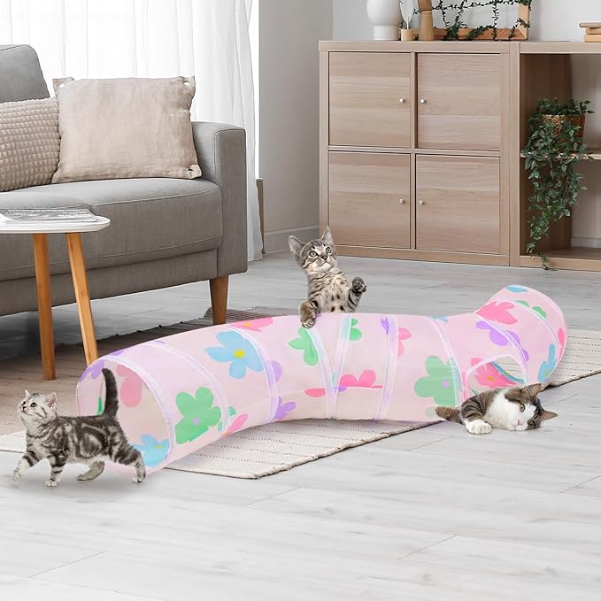 Glittme Cat Tunnel, Cat Tunnels for Indoor Cats, S-Shape Peekaboo Cat Cave with Cat Toys, Foldable Cat Tubes and Tunnels for Cats, Rabbit, Puppy, Guinea Pig