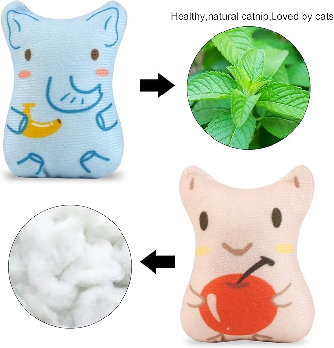 Dorakitten Catnip Toys for Indoor Cats - 5PCS Plush Cat Chew Toys Teething Interactive Catnip Filled Kitten Toy Soft Pet Toy (Animal Shapes)
