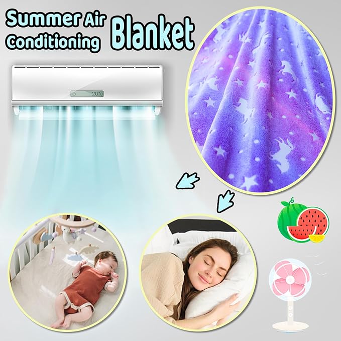 Unicorn Throw Blanket Glow in The Dark Blankets for Girls with Storage Bag, Best Gifts for Birthday Christmas Valentines, Girls Blanket Kids Blanket, Soft for Day Care Home Travel Use, 50"x60" Purple