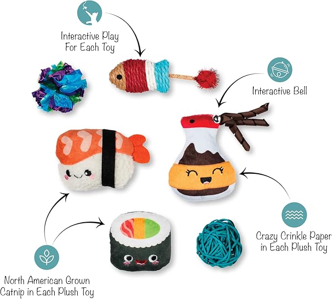 Fringe Studio "True SOYMATES, Set of 6, Multipack Cat Toy Set, Pet Shop Collection (610008)