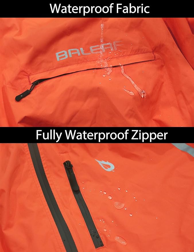 baleaf Men's Rain Jacket Waterproof Windbreaker Running Cycling Golf Hiking Gear Hood Lightweight Reflective Packable