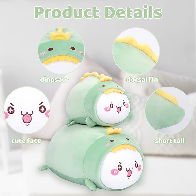AIXINI Cute Cat Dinosaur Plush Pillow 15.7” Kitten Dino Stuffed Animal, Soft Kawaii Cat Plushie with Dinosaur Outfit Costume, Hugging Plush Pillow Toy Gifts
