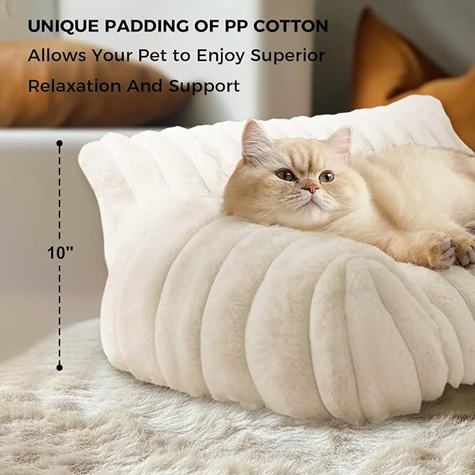 Cat Couch Bed for Pets, 24IN Cat Beds with Premium Soft Corduroy Fleece, Cute Waterproof Cat Sofa with Cotton for Small Medium Dogs & Kittens with Removable Washable Cover (Cream White)